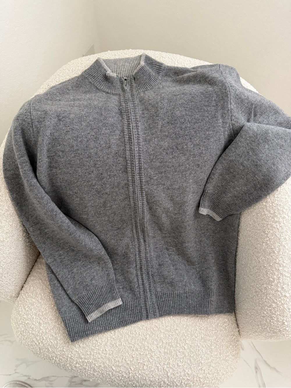 Pure Extra-Fine Merino Wool Two-Tone Zip Cardigan